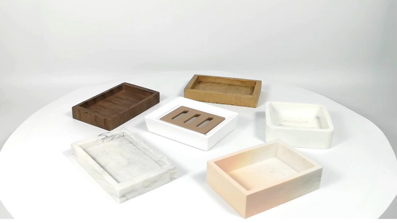Wholesale Top Grade Hotel Room Polyresin Square Soap Tray Dish Holder White Marble Custom Soap