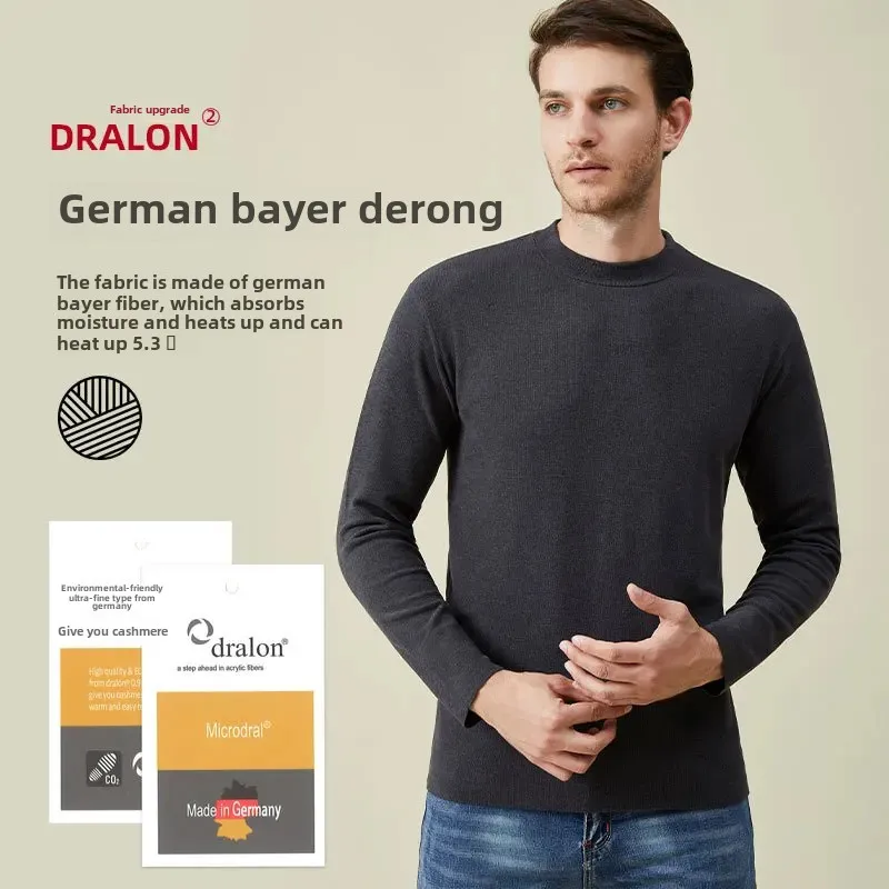German velvet thermal underwear men's semi-high collar base shirt autumn clothing can be worn outside heating top inner muscle base coat thickened
