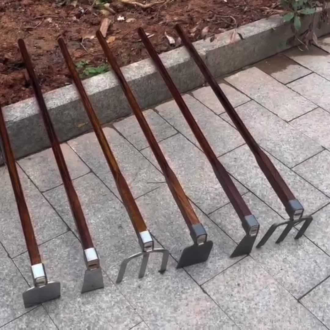 Chinese Factory Long Wood Handle Shovel Shaped Garden Hand Hoes For Digging 3 Teeth Rake For