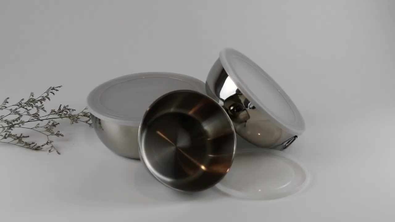 Stainless Steel Serving Salad Bowl Sets With White Lid Mixing Nesting