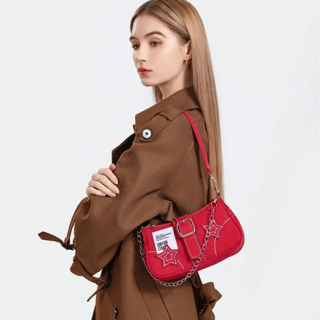 StarCowboy Underarm Bag New Fashion Trend Niche Design Crescent Bag Canvas Handbag Chain Bag