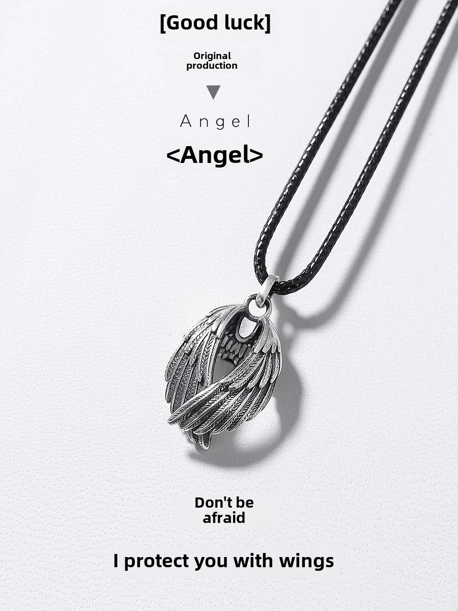 Angel Wings Pendant 999 Pure Silver Men and Women Couple Sterling Silver Necklace Vintage Valentine's Day Gift Engraving