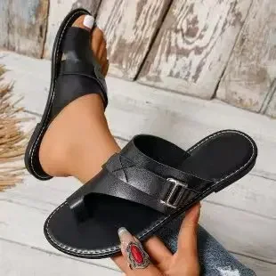 European and American 2023 Foreign Trade Summer New Large Size Women's Shoes Set Toe Fashion Flat Heel Casual Women's Sandals and Slippers Foreign Trade
