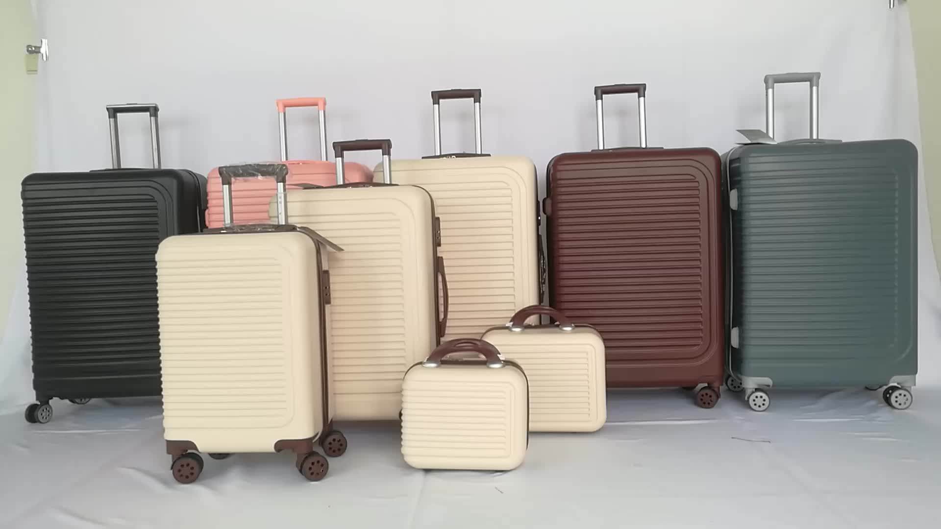 Beige Color 5 Piece Hard Side Suitcase Set 3pc Spinner Luggage Abs Pc