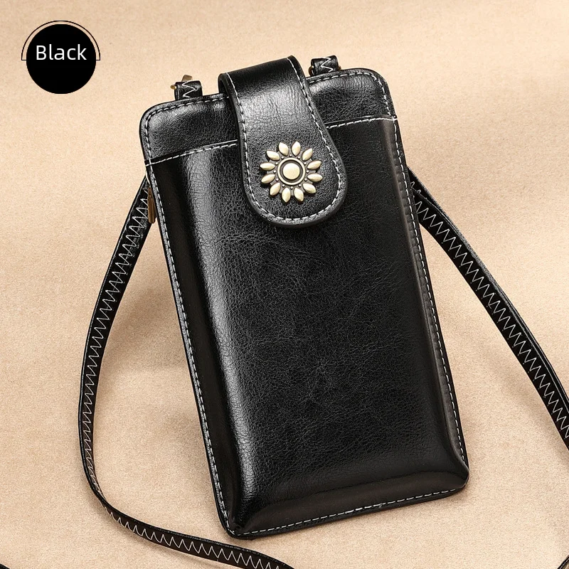 Small phone bag, leather small bag, one-shoulder bag, mobile phone, wallet with zipper