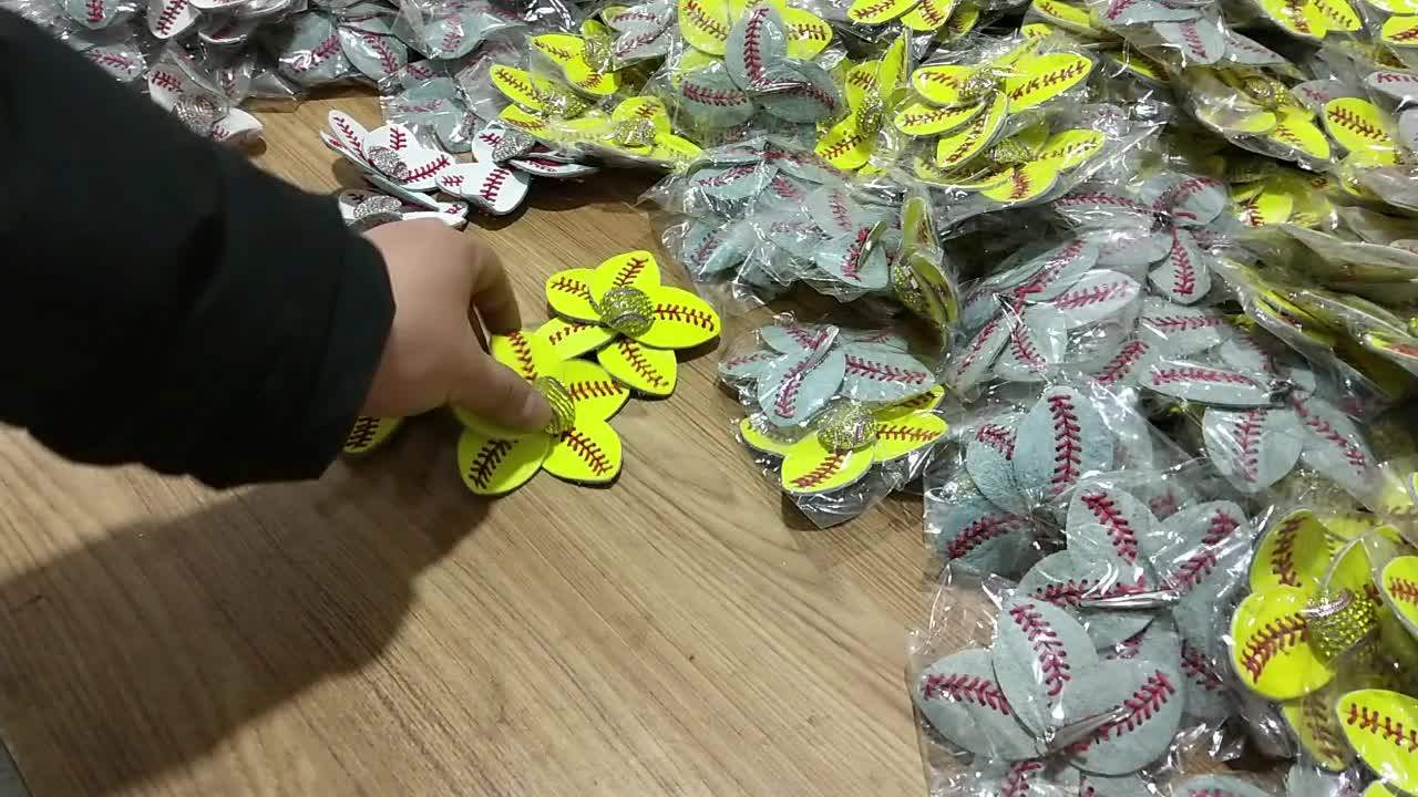 Baseball Softball Hair Clip Yellow White Rhinestone Jewelry Baseball