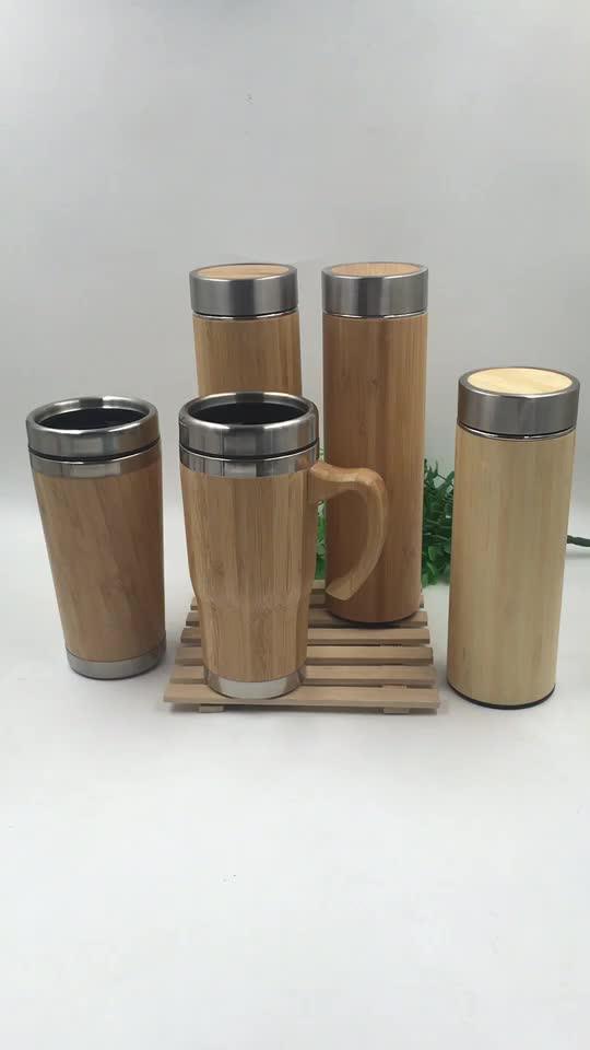 420ml Stainless Steel Bamboo Travel Car Mugs With Lid And Handle