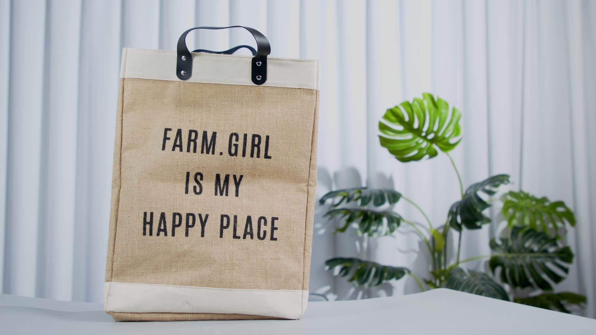 Large Two Tone Jute Burlap Shopping Tote Bag With Leather Handle Buy