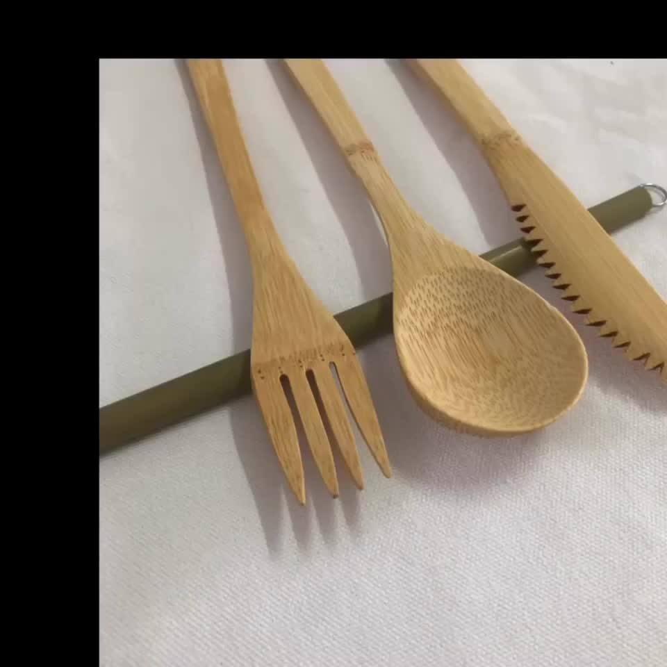 Reusable Cooking Bamboo Utensils Travel Cutlery Set Includes Reusable