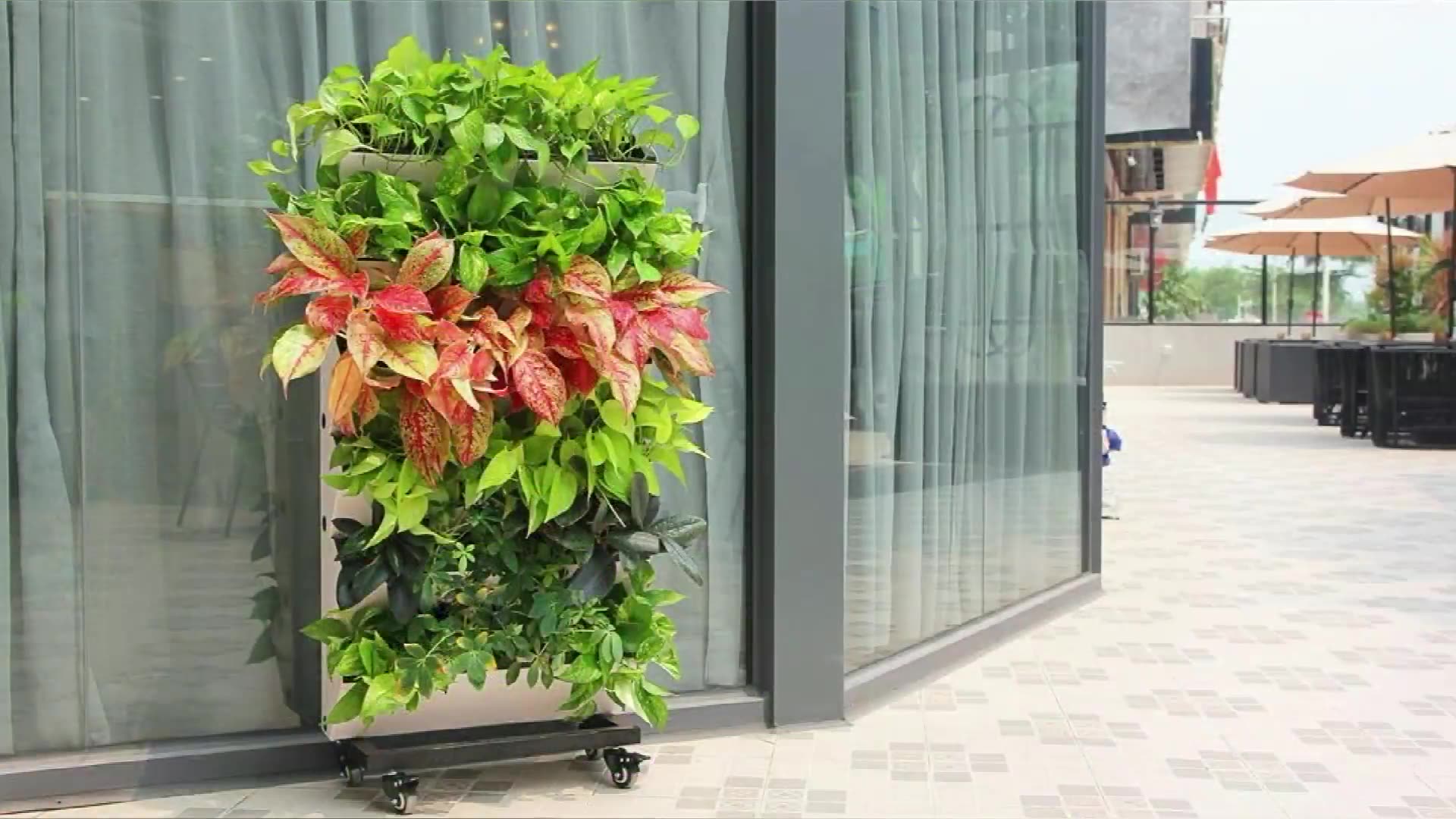 Modular vertical green wall planter GreenSun HydroFalls green wall