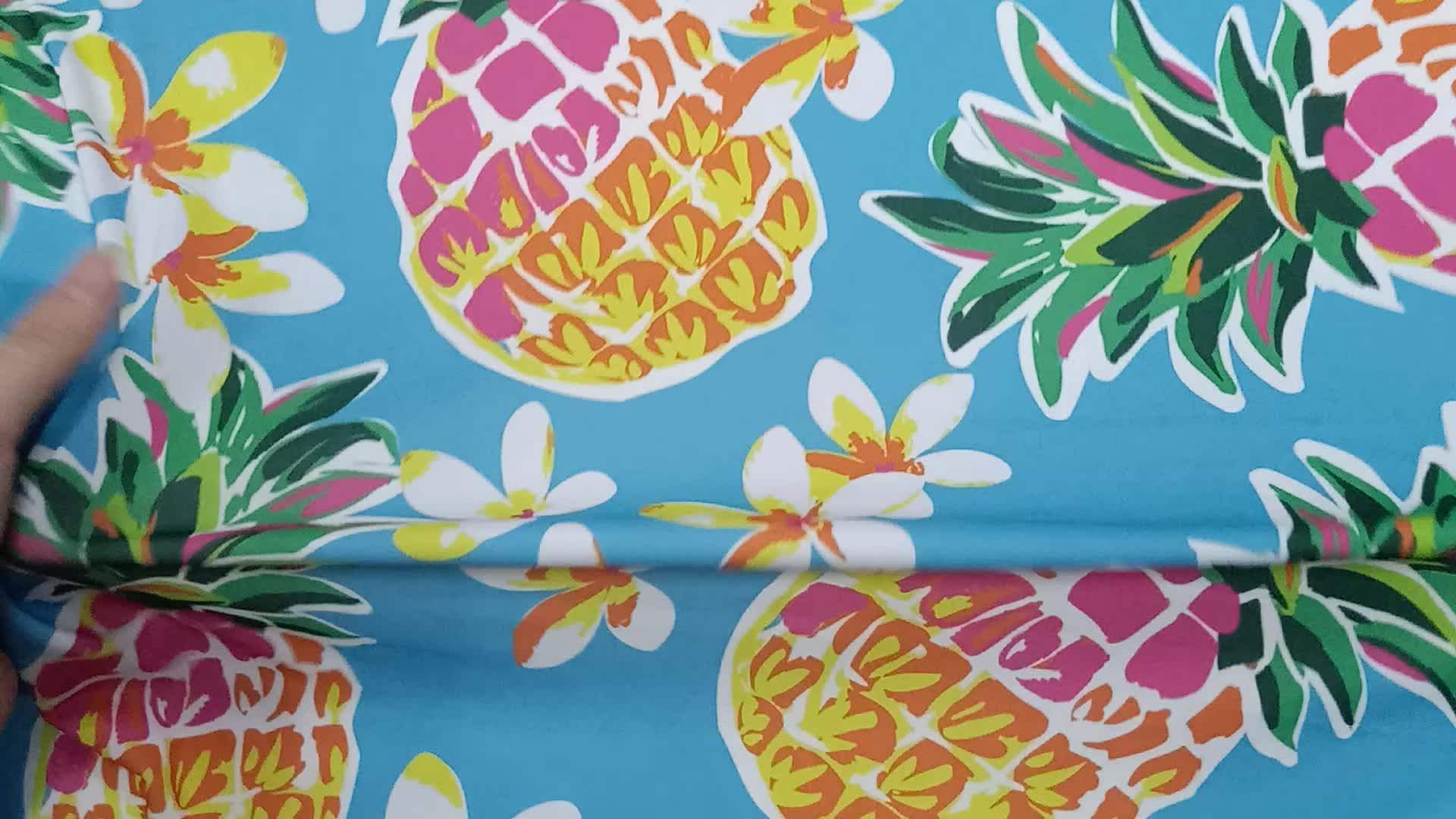 Chlorine Resistant Tropical Fruit Pineapple Print Nylon Spandex Fabric
