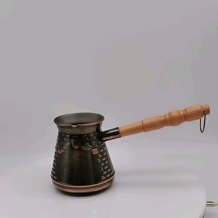 Traditional Style Set Of Turkish Arabic Coffee Cups Hammered Coffee Warmer With Wooden Handle (8