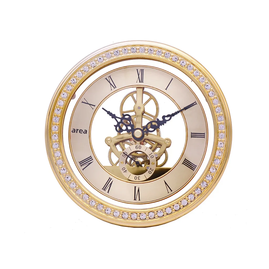 Cross-Border special explosive products diameter 148mm diamond perspective clock head gold retro metal gear movement