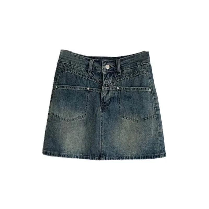 Half-length Denim Skirt Women's Sweet Trendy Internet Popular High Waist Split Pocket Design Sense Wrap Hip Niche Retro Skirt