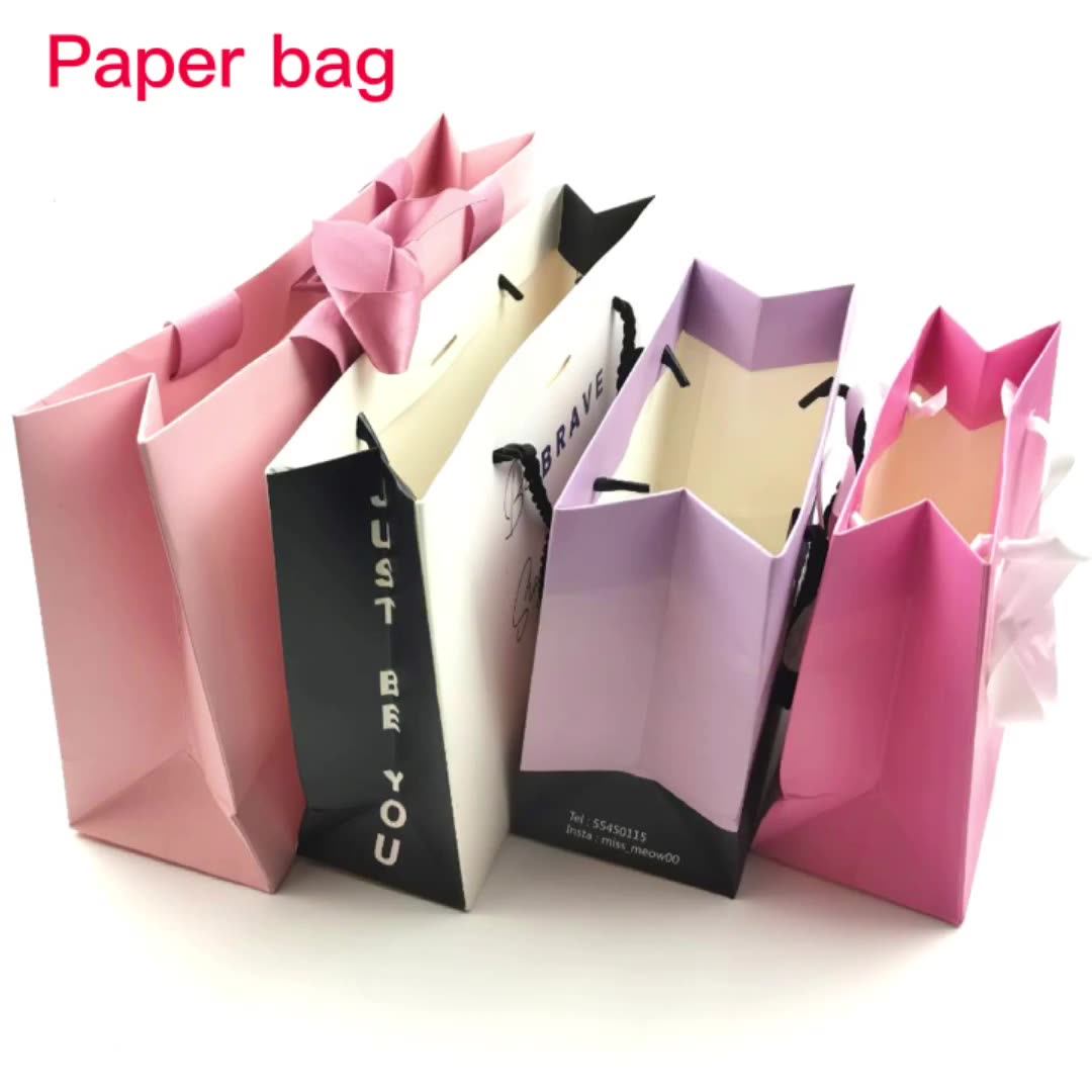 Hot Sale Luxury White Foil Logo Printing Shopping Paper Bag With Black