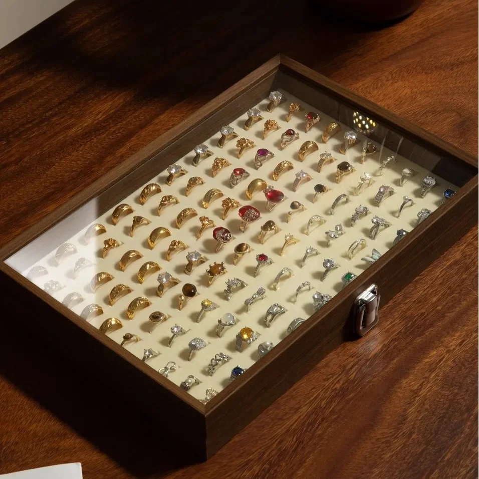 Ring Display Plate High-grade Exquisite Wooden Large-capacity Ring Storage Row Plate New Chinese-style 100-position Storage Box