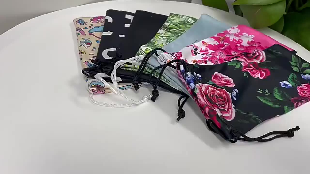 Microfibre Custom Logo Printed Drawstring Sunglass Bags For Eyeglasses