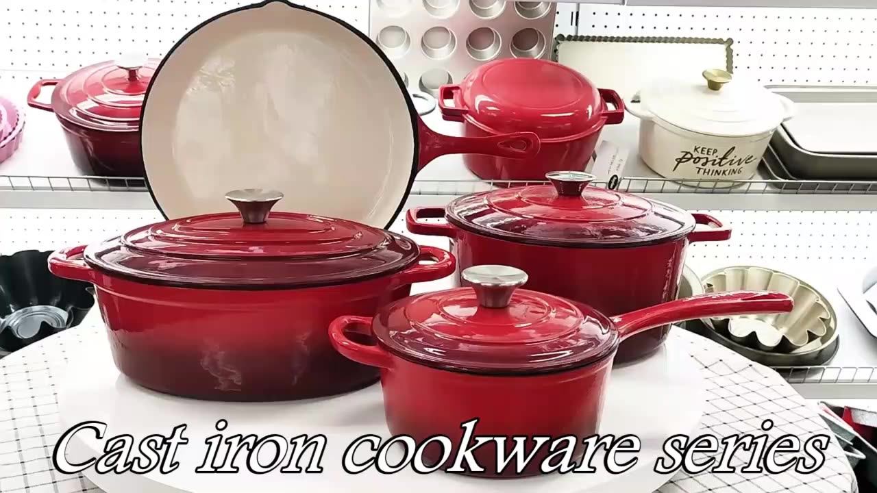 Cast Iron Cookware Set With Grill Pan Skillet Casserole Dutch Oven