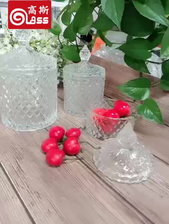 Wholesale High Quality Crystal Geo Cut Empty Clear Candle Jars Glass