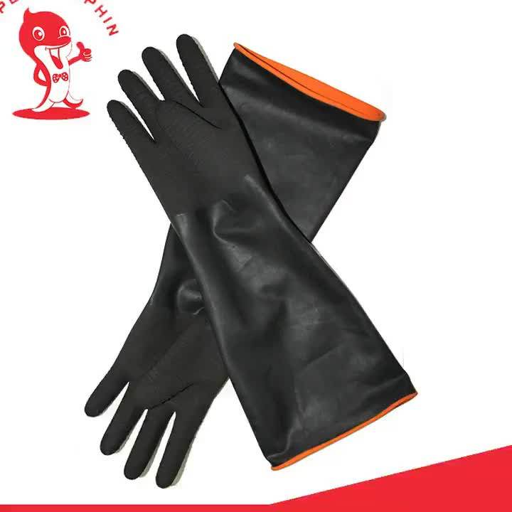 Long Sleeve Latex Rubber Gloves For Chemical Resistant Safety Work