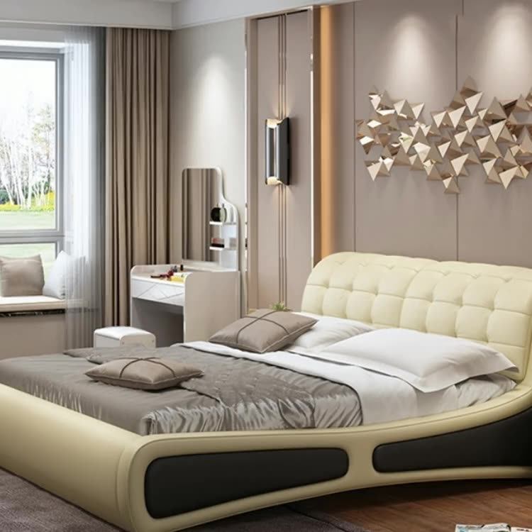 Bedroom Set Furniture Frame Double Queen Size Modern Leather Luxury Bed