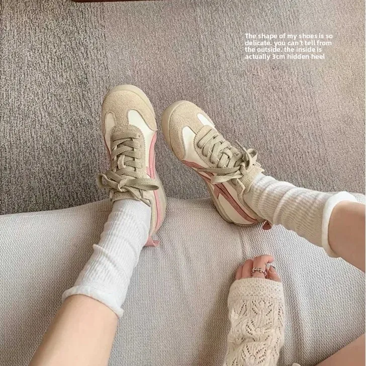 Pigskin Su Yinyin 4.5cm Soft Collapse Interior Height Silk Color-matching Heel Forrest Gump Casual Shoes Women's German Training Shoes