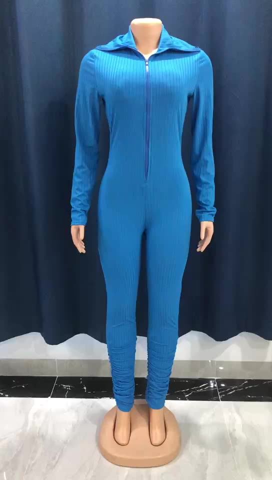 Lf483 2020 Stacked Legging Jumpsuit Bodycon Long Sleeve Rompers Womens