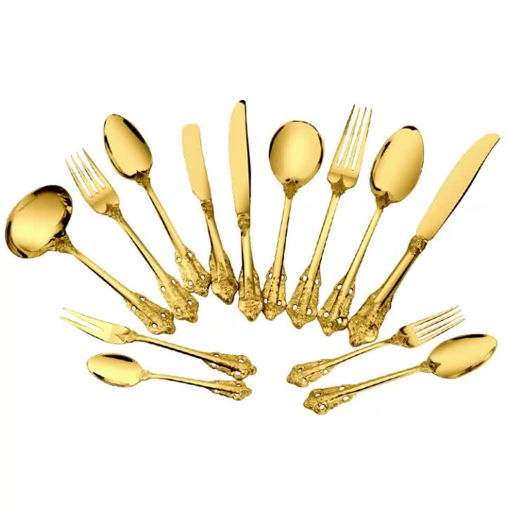 China Restaurants Antique 20 Piece Silverware Steel Gold Silver Ware