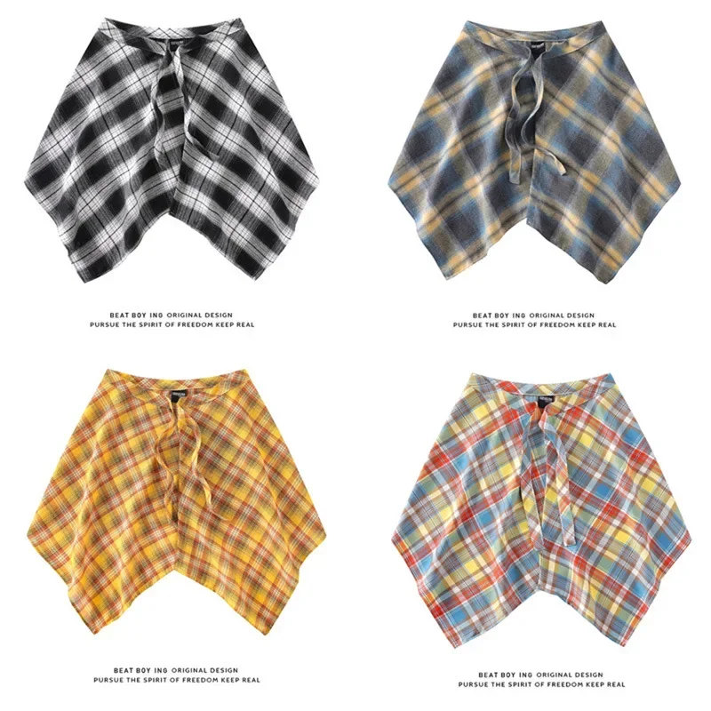This year's popular color yellow plaid fart curtain women's one-piece lace-up yellow plaid hidden meat artifact men's hem for boys and girls
