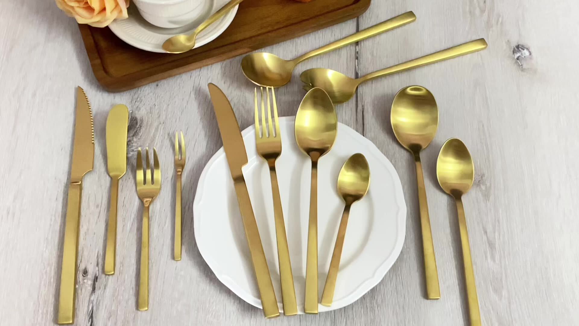 Heavy Thick Handle Flatware Stainless Steel 18 10 Matte Gold Cutlery Set For Wedding Buy Matte