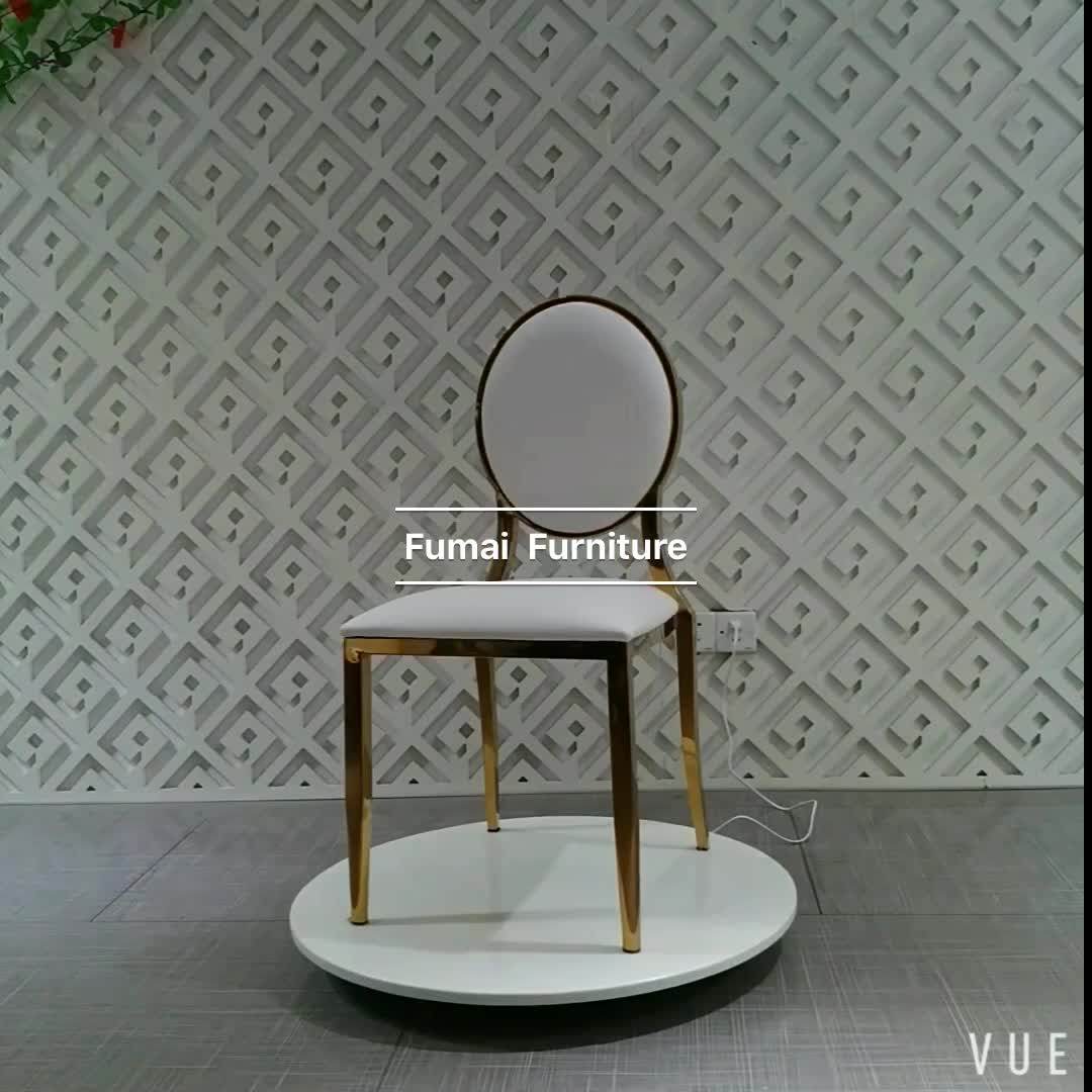 Rental Events Furniture Round Back Pu White Leather Chair Gold Frame