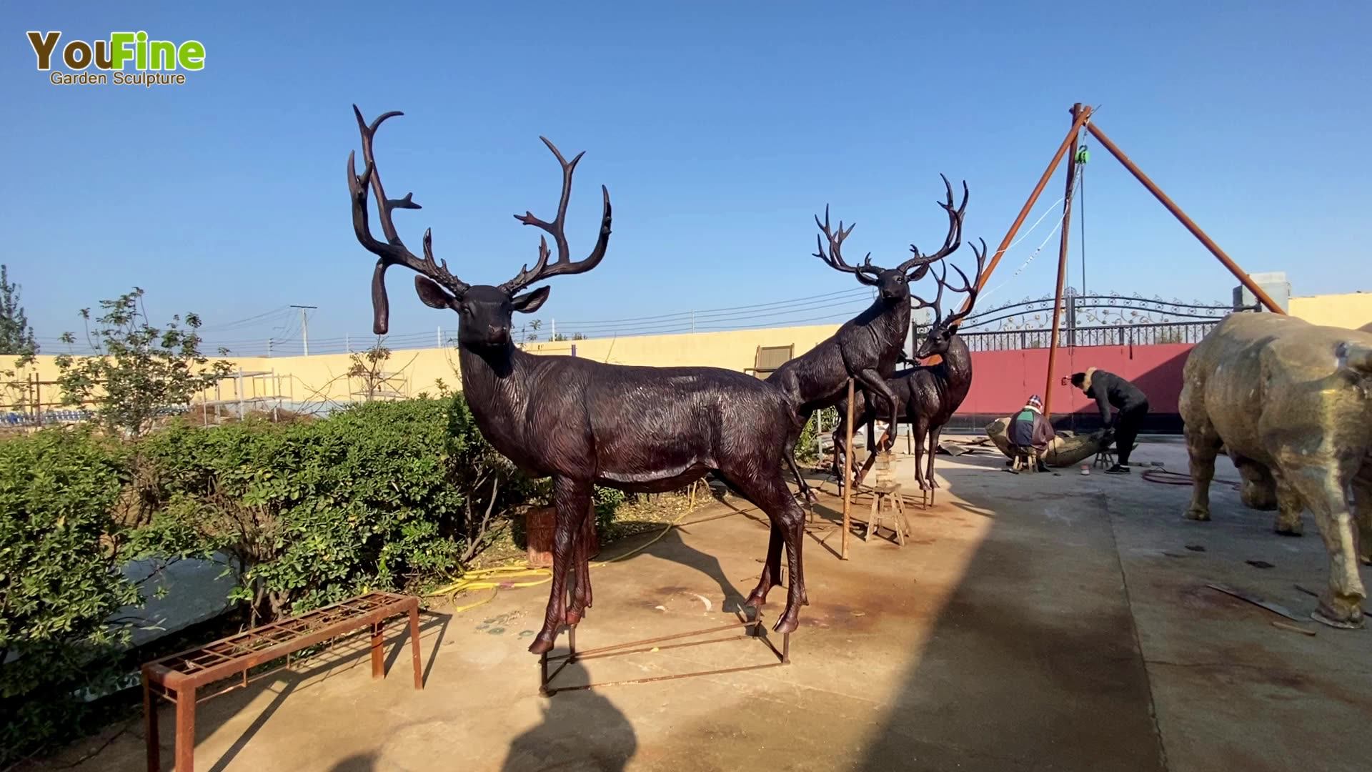 Life Size Large Outdoor Antique Animal Bronze Elk Deer Statue Sculpture