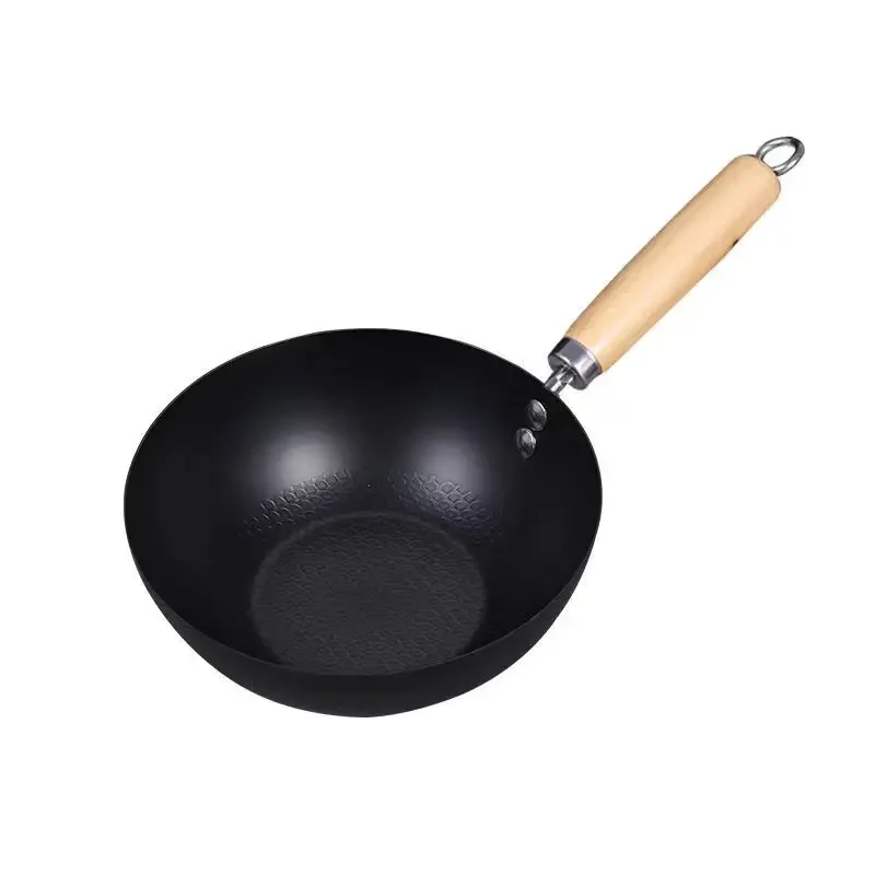 Thickened Mini Small Wok Household Beech Handle Uncoated Light Stove Universal Non-stick Iron Pan