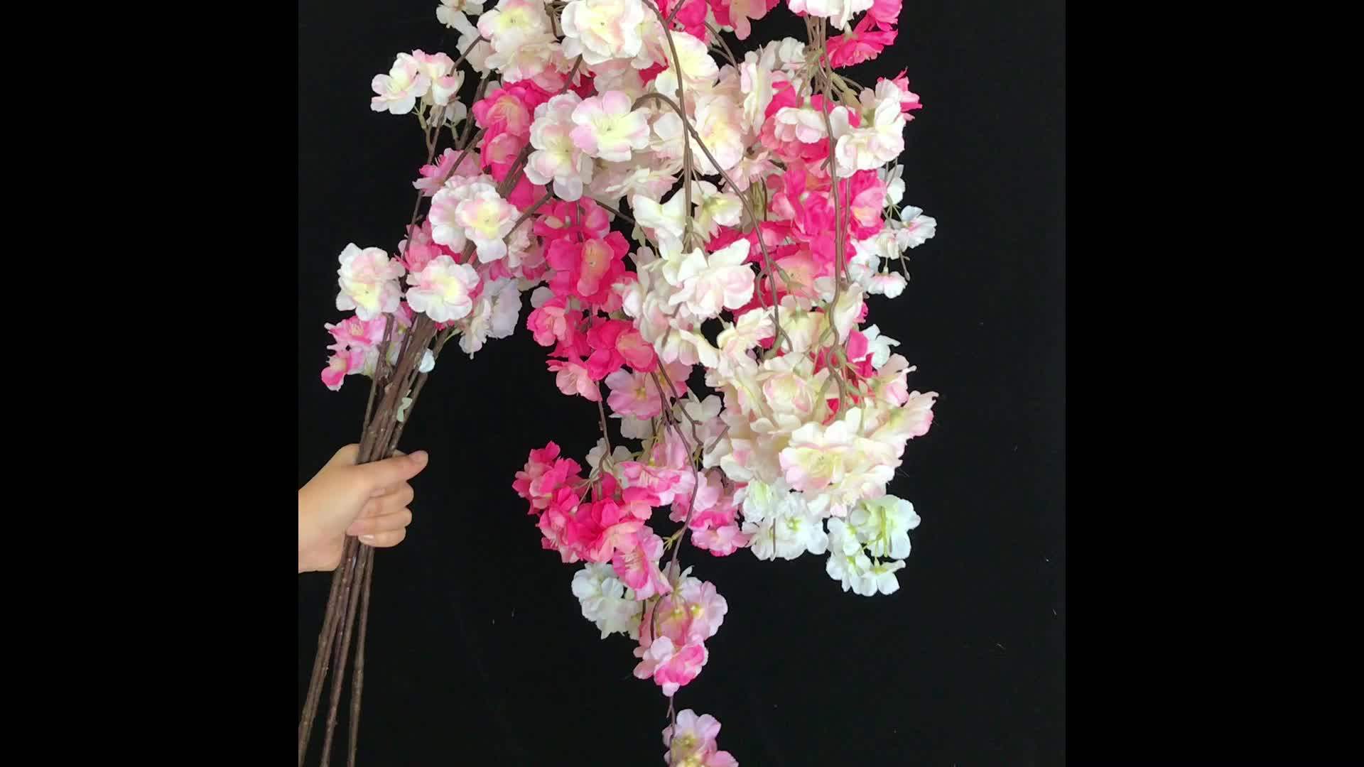 Isevian Wholesale Long Stem Hanging Type Silk Cherry Blossom Flower