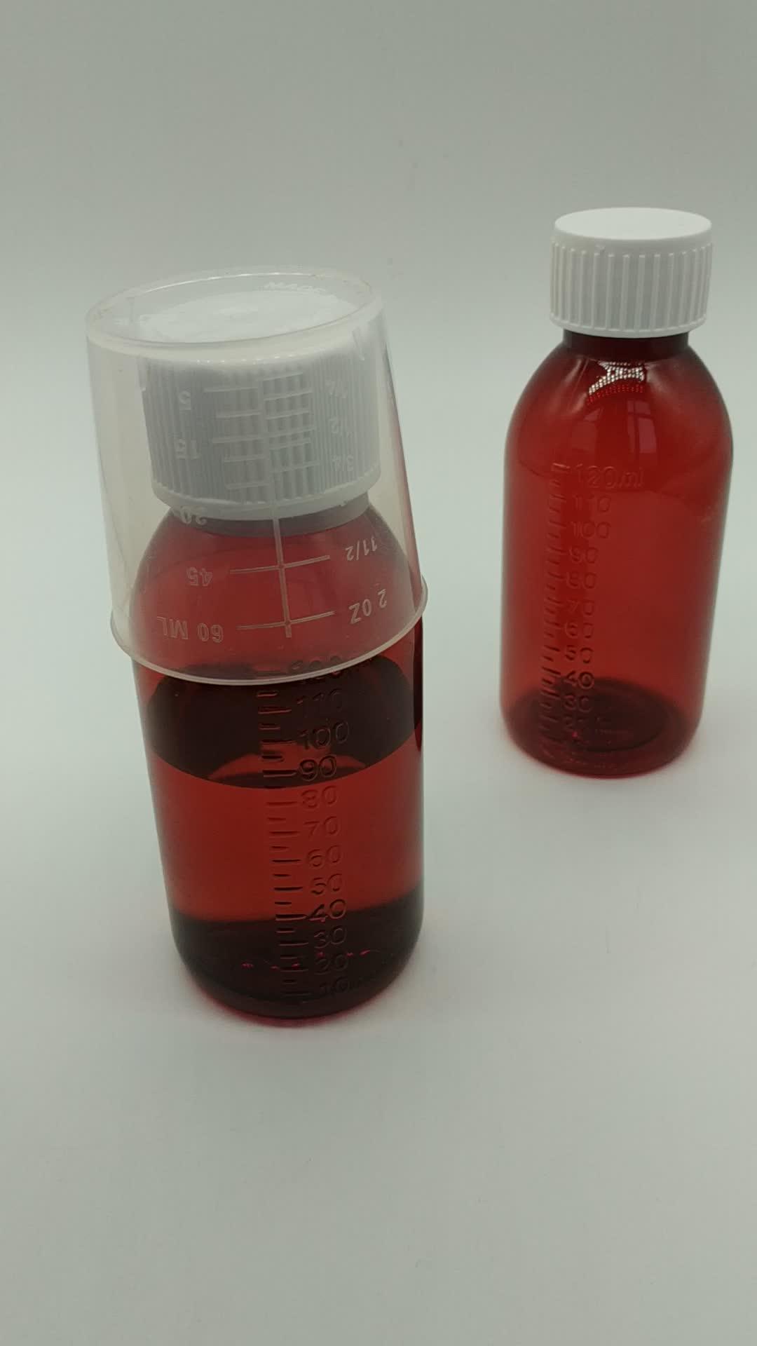 Amber Liquid Medicine Amber Bottle Flat Cough Syrup Plastic Bottle
