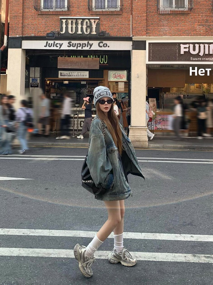 秋季复古水洗牛仔外套女宽松慵懒风oversize宽松版型质感通勤穿搭