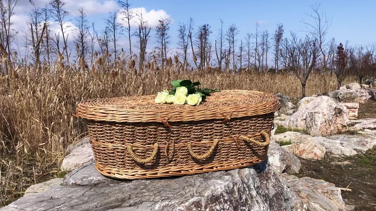 Animal Funeral Biodegradable Rattan Dog Casket Bamboo Wicker Coffin