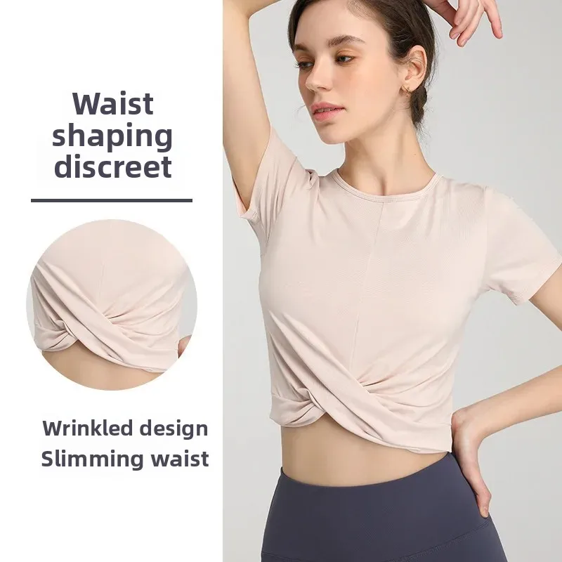 Cross-border Sports Yoga Blouse Summer Yoga Clothes Top Running Quick-drying Short-sleeved Short T-shirt Fashion Fitness Clothes for Women