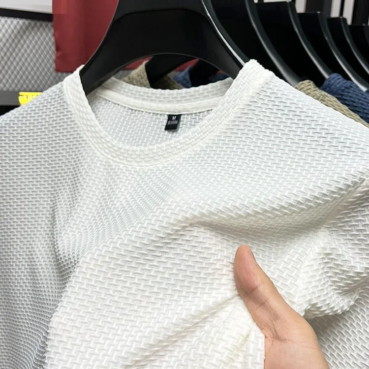 Source factory thin bamboo node ice silk T-shirt men's short-sleeved summer elastic slimming comfortable cool feeling casual shirt 