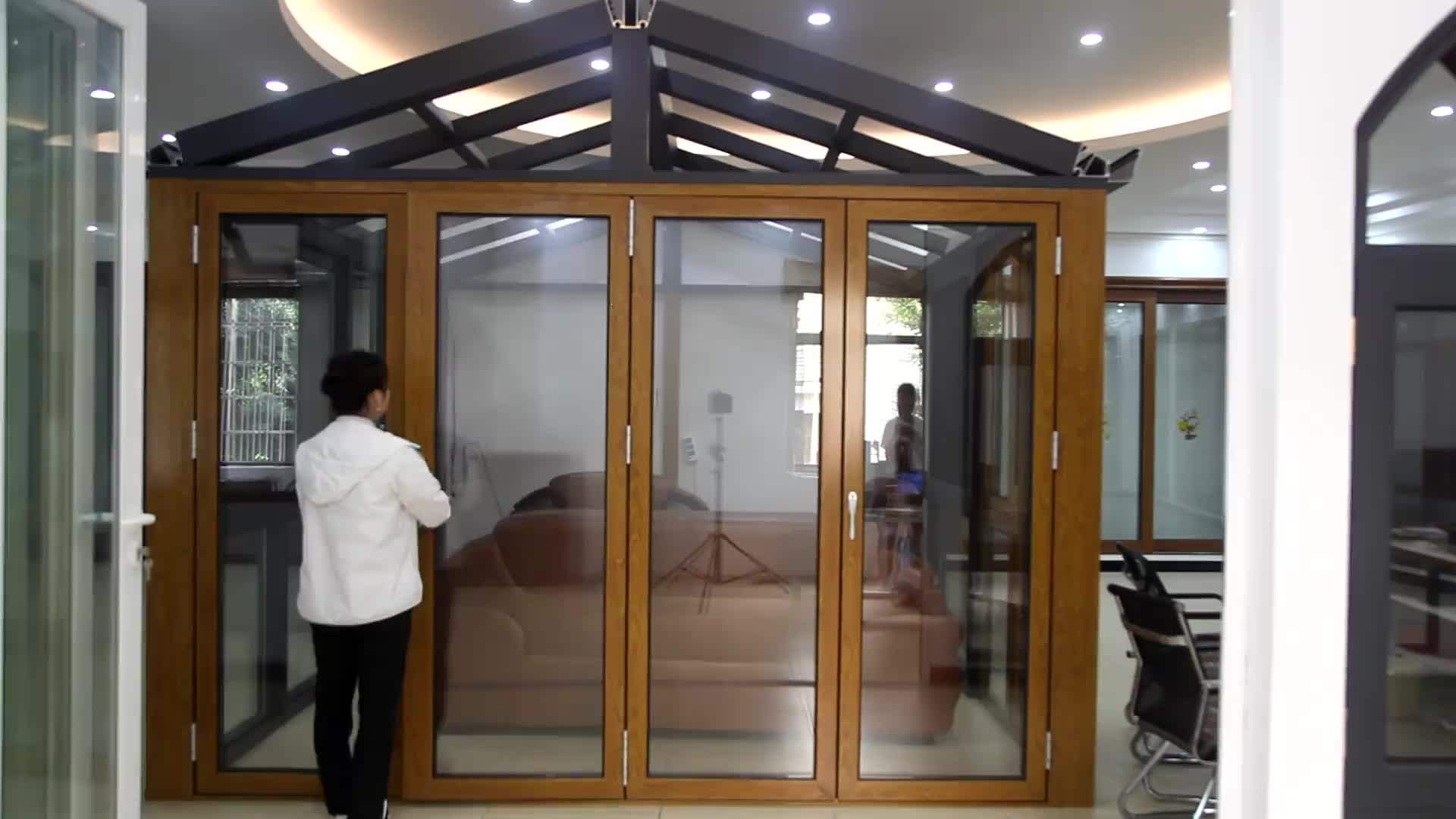 High Quality Soundproof Double Aluminium Folding Door Double Glazed Bi