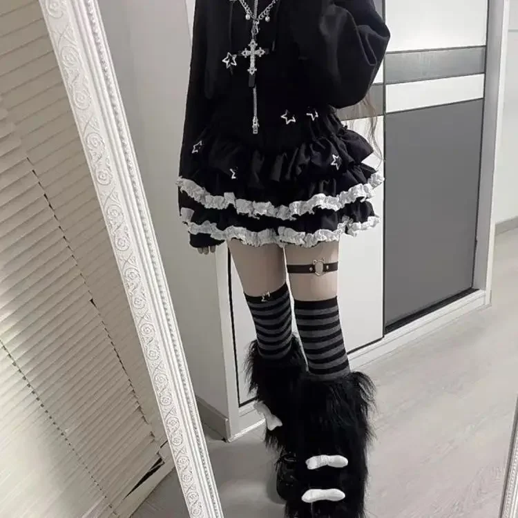 New lace black half skirt punk style women's summer petite subculture ballon cake short skirt