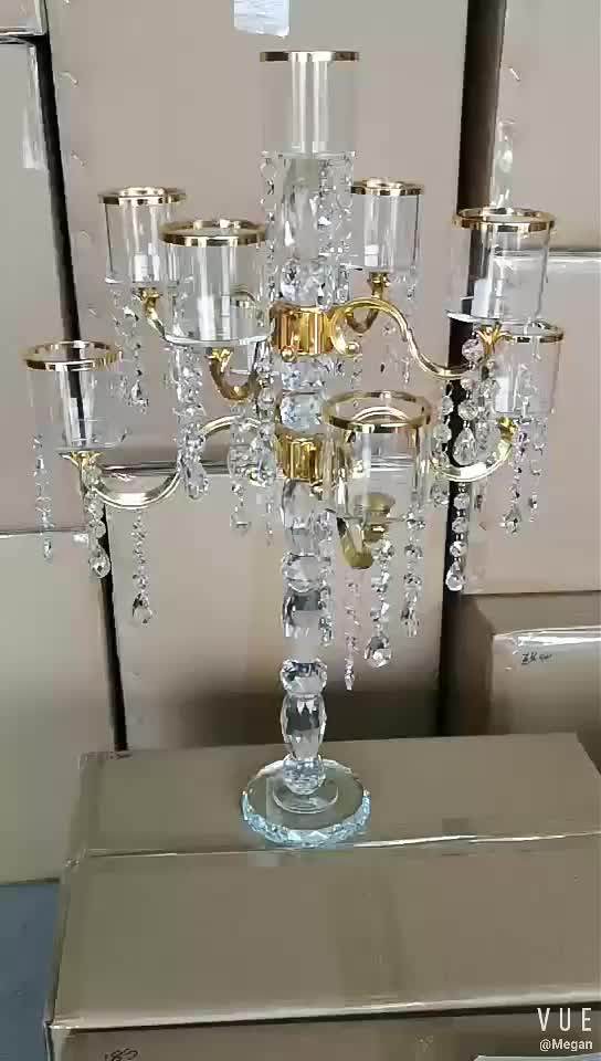 K9 Crystal Wholesale Hanging 9 Arms Gold Candelabra For Wedding Crystal