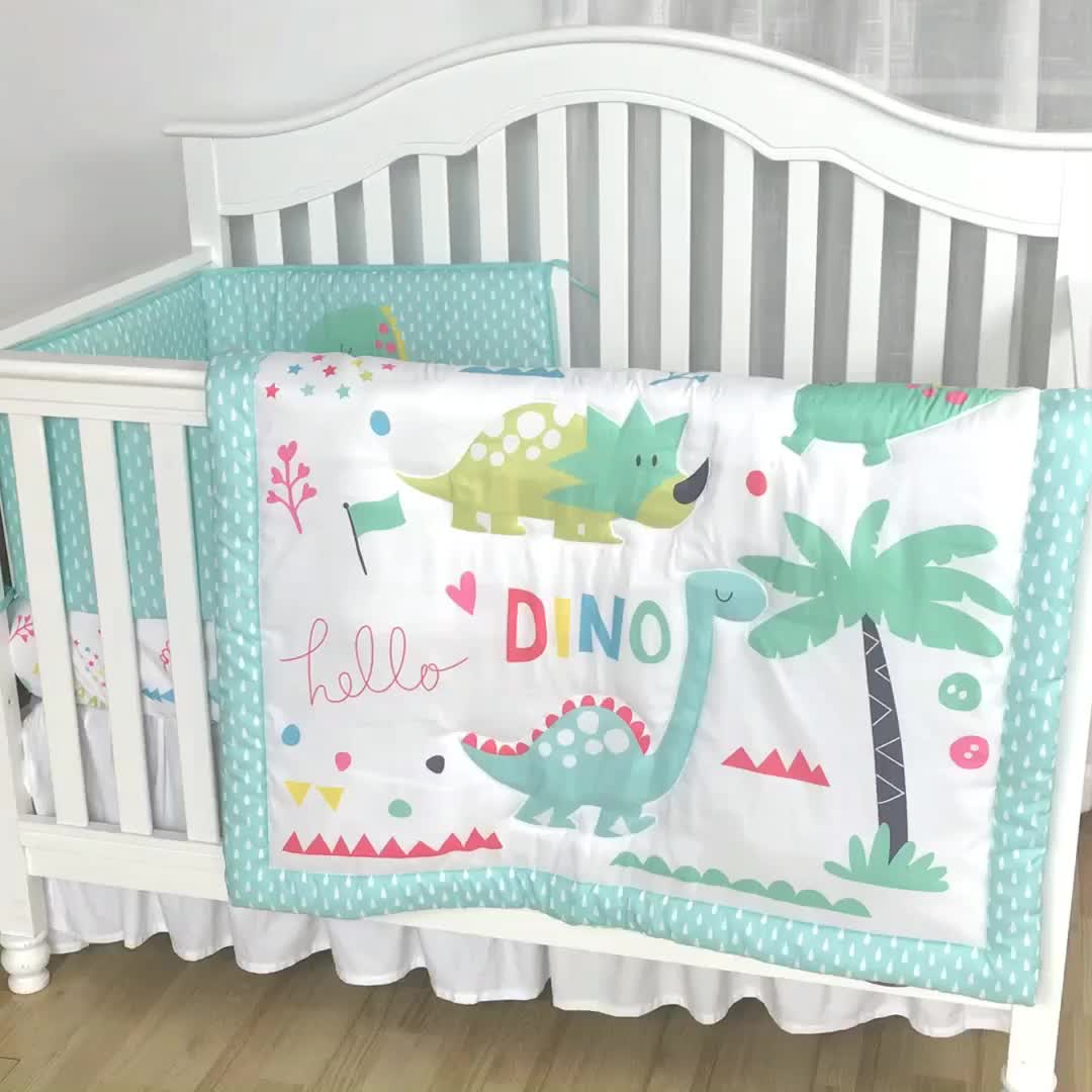Forest Dinosaur Theme Microfiber Baby Nursing Green Cot Bedding Sets