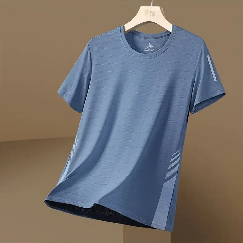 Men's Summer Thin Quick-Dry Mesh T-Shirt Short Sleeve Athletic Fitness Top Dad's Summer Wear Elastic T