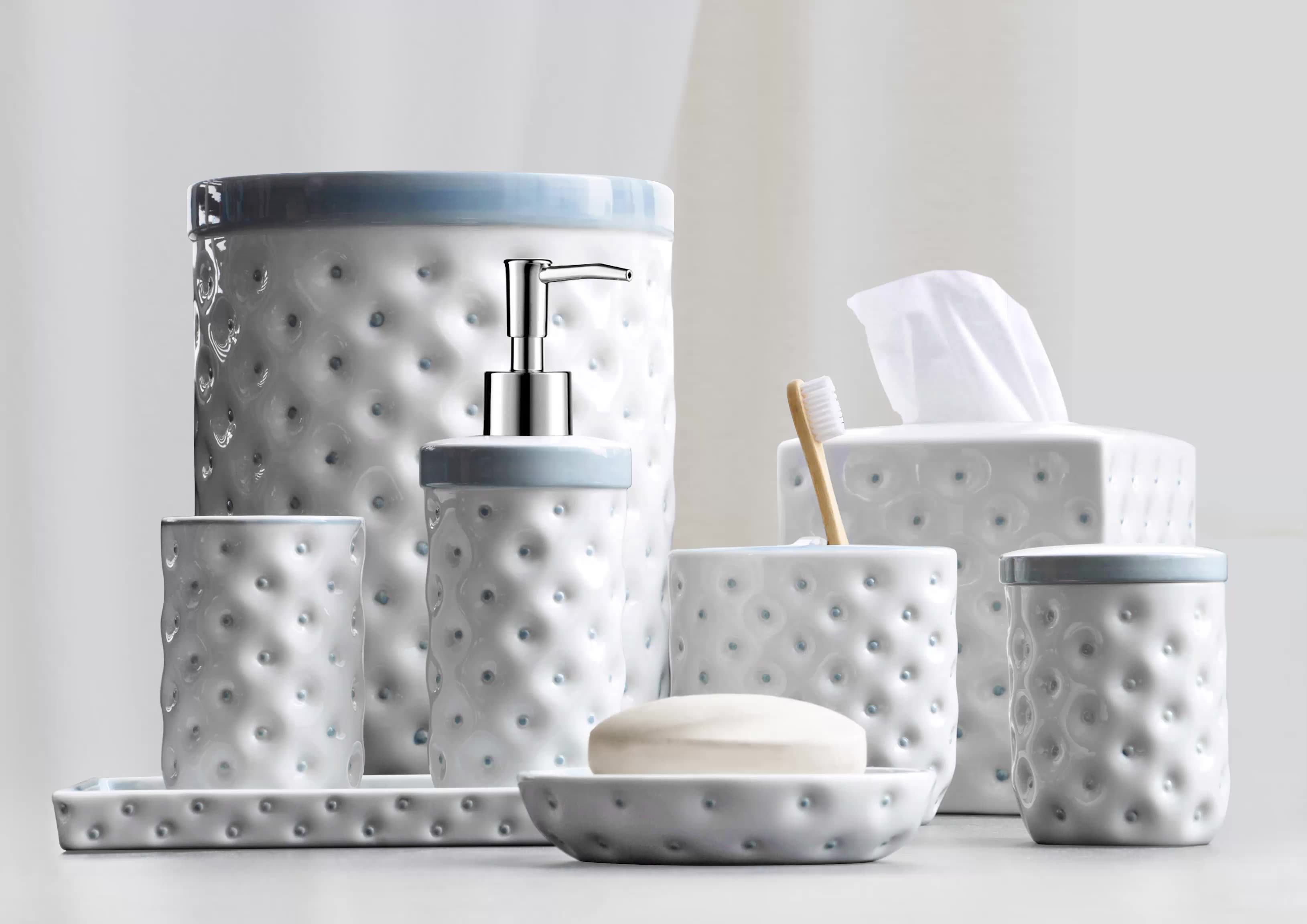 White Porcelain Bathroom 7 Pieces Set Hotel Mouthwash Cup Bath Bottle