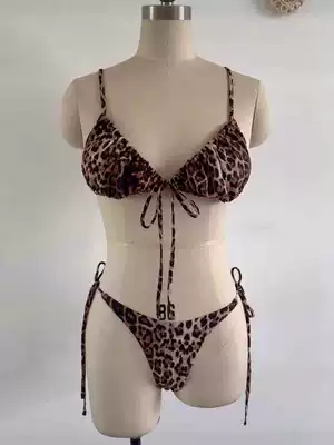 European and American new swimsuit female sense triangle bikini drawstring strap small chest three-point bikini hot spring swimsuit