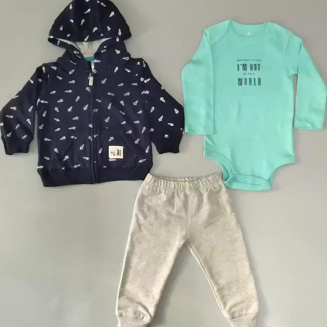 Wholesale High Quality Baby Romper +pants +coat 3pcs