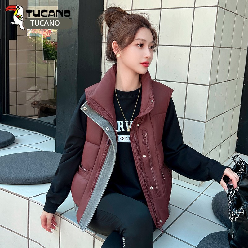 Woodpecker down Cotton Vest for Women, Autumn and Winter Style, Loose Fit, Thickened, Sleeveless Jacket, Plus Size, Short Vest Coat