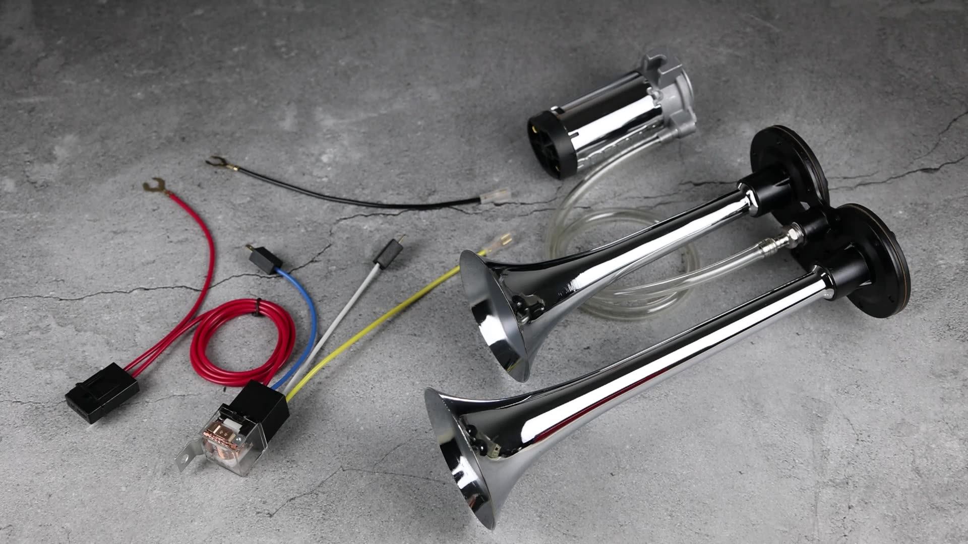 YIYIDA Car Horn Air Horn Silver 165DB Ship Horn Truck Horn 12V High Tone And Low Tone Horn Double Tube Horn Zinc Chrome Two Air Pumps Super Loud Car Speaker Horn For