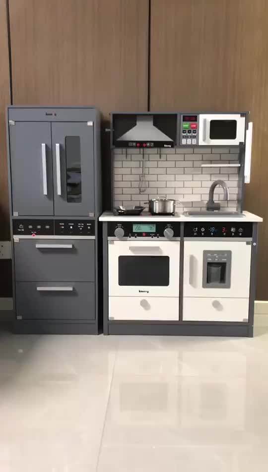 New Style Hot Selling Wooden Toy White Refrigerator Kitchen Combination